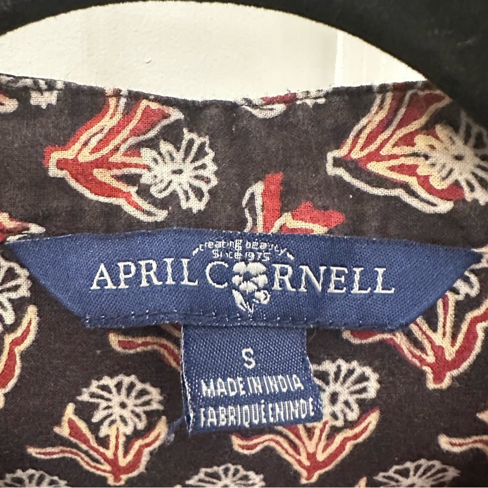 Vintage April Cornell Floral Blouse Tunic Cottagecore Sz Small Cotton 3/4 Sleeve - Picture 3 of 5